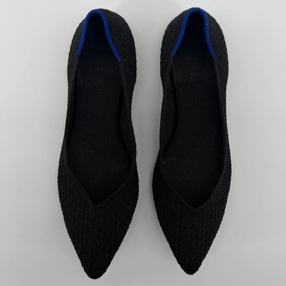 Rothy's The Point Flat Shoes Womens 8.5 Black Pointed Toe Knit Comfort Signature